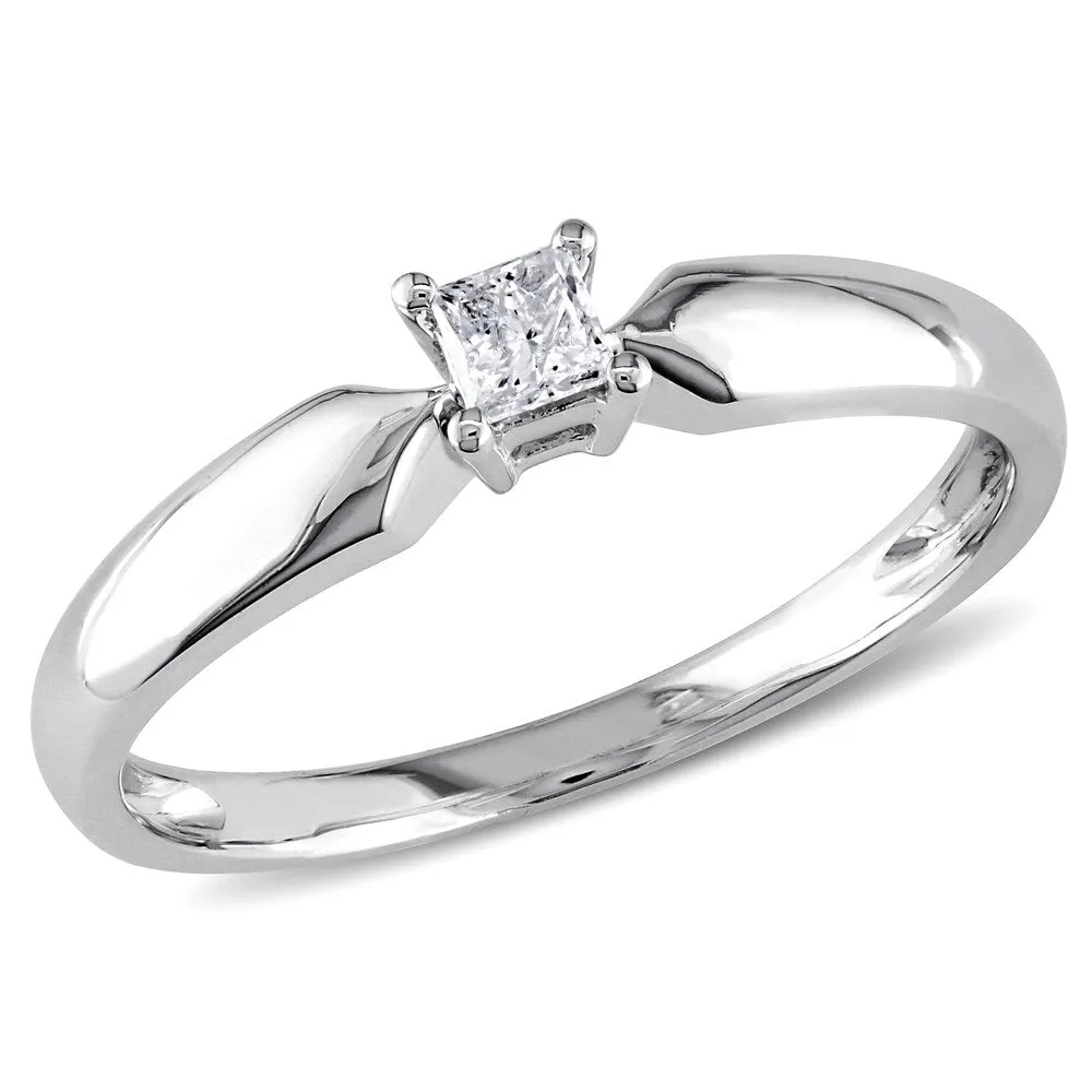 Miadora 10k White Gold 1/10ct TDW Princess-cut Diamond Solitaire Promise Ring sold by Zulily