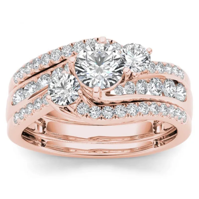 De Couer 14k Rose Gold 1 1/4ct TDW Diamond Bypass Bridal Ring Set - Pink sold by Zulily
