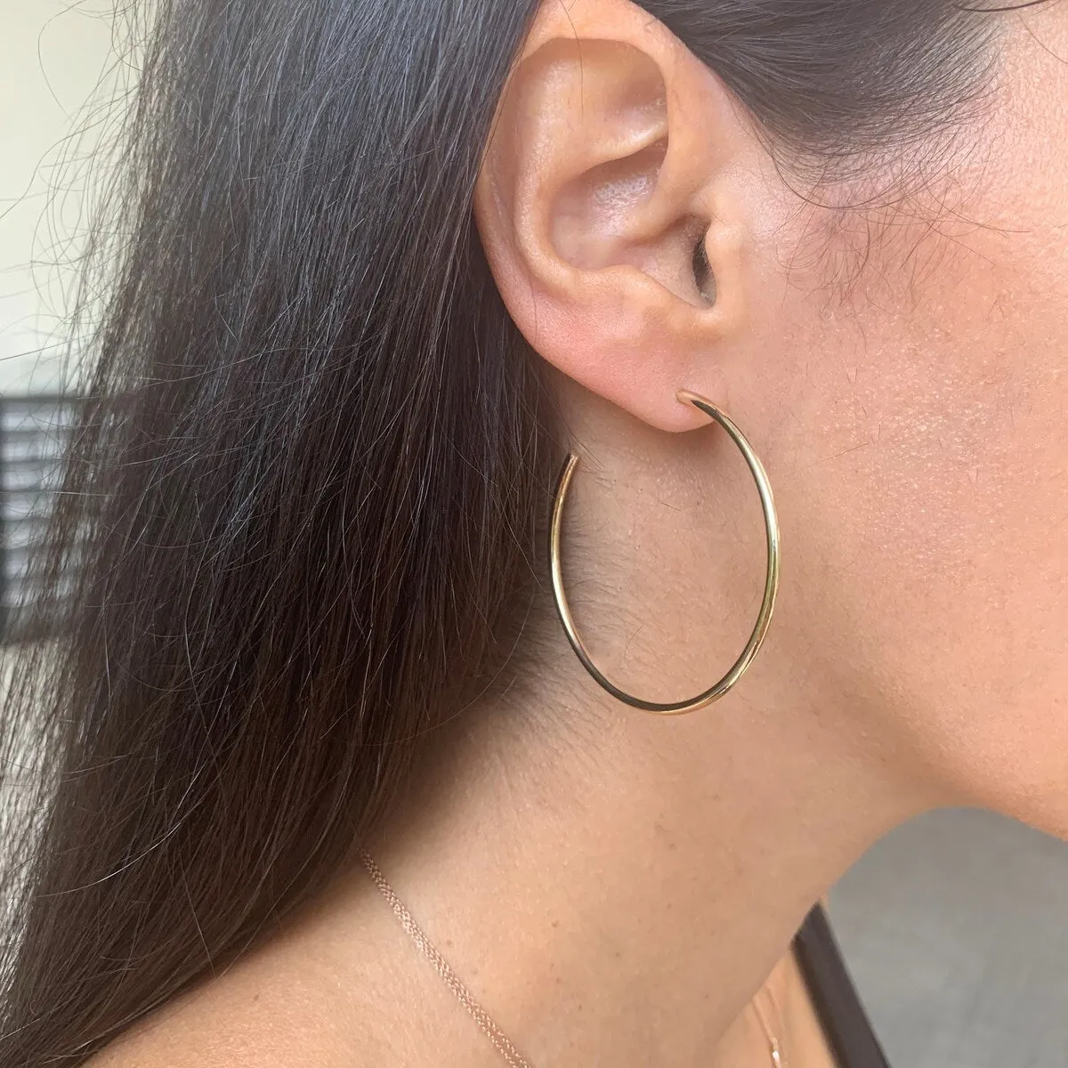 Joelle Hoop Earrings 14K Yellow Gold Bead Earrings 2 x 45 MM 1.25" Inch sold by Zulily product image thumbnail 2