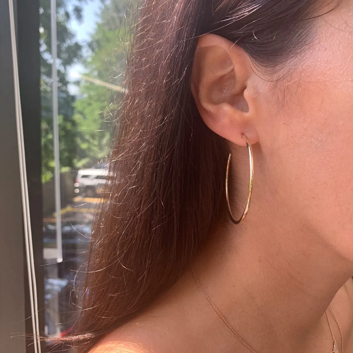 Joelle Hoop Earrings 14K Yellow Gold Bead Earrings 2 x 45 MM 1.25" Inch sold by Zulily product image thumbnail 5