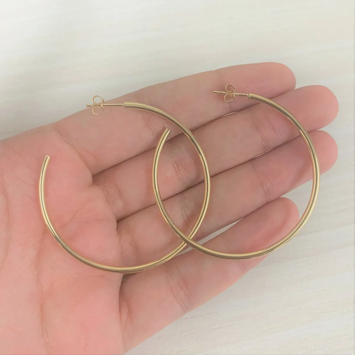 Joelle Hoop Earrings 14K Yellow Gold Bead Earrings 2 x 45 MM 1.25" Inch sold by Zulily product image thumbnail 3