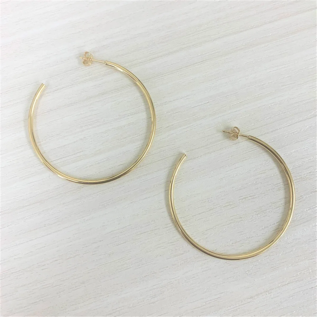 Joelle Hoop Earrings 14K Yellow Gold Bead Earrings 2 x 45 MM 1.25" Inch sold by Zulily product image thumbnail 4