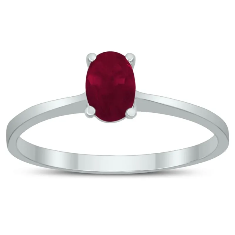 Oval Solitaire 6X4MM Ruby Ring in 10K White Gold sold by Zulily