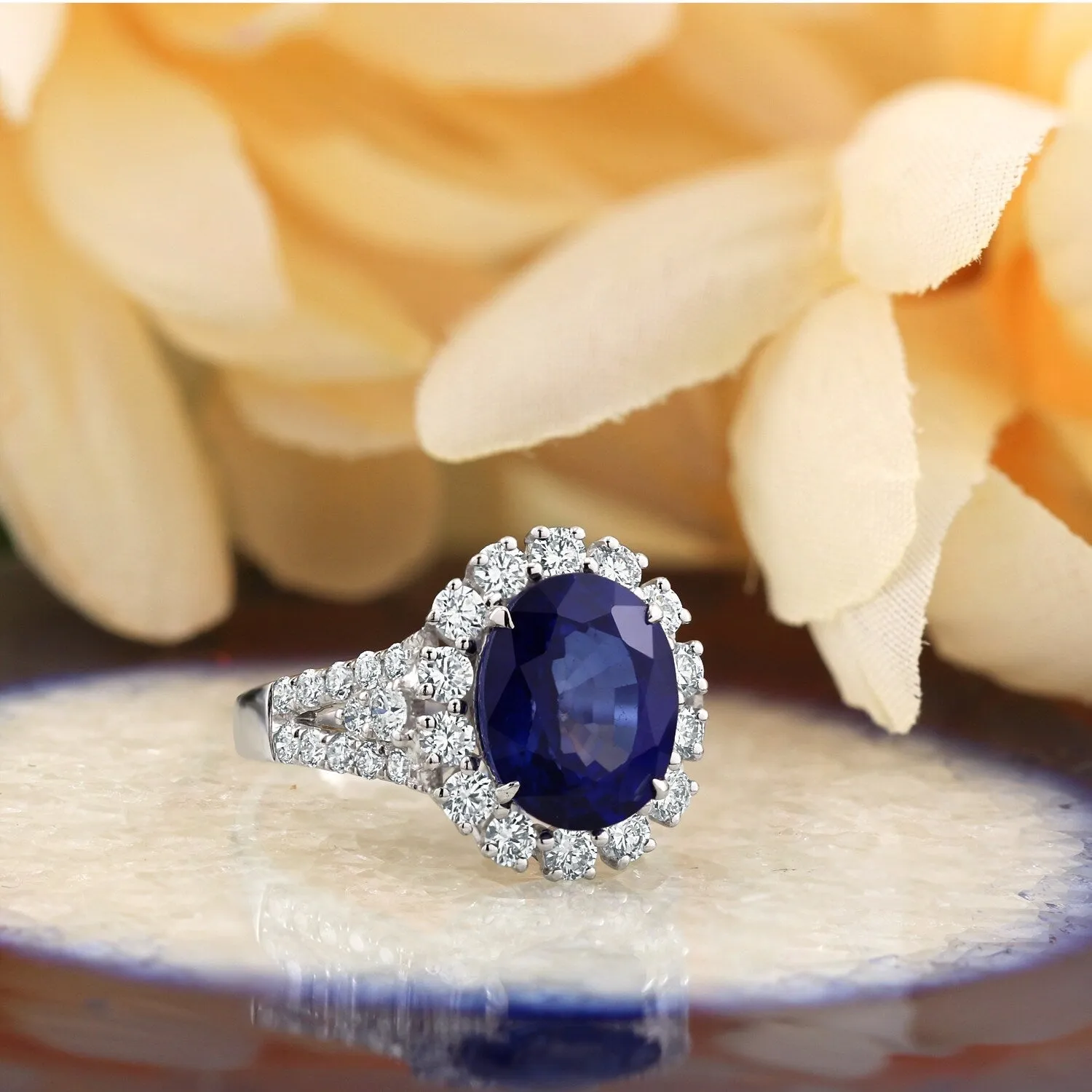 Auriya 18k Gold 5 3/8ct Oval Sapphire Halo Diamond Engagement Ring 4/5ct TDW sold by Zulily