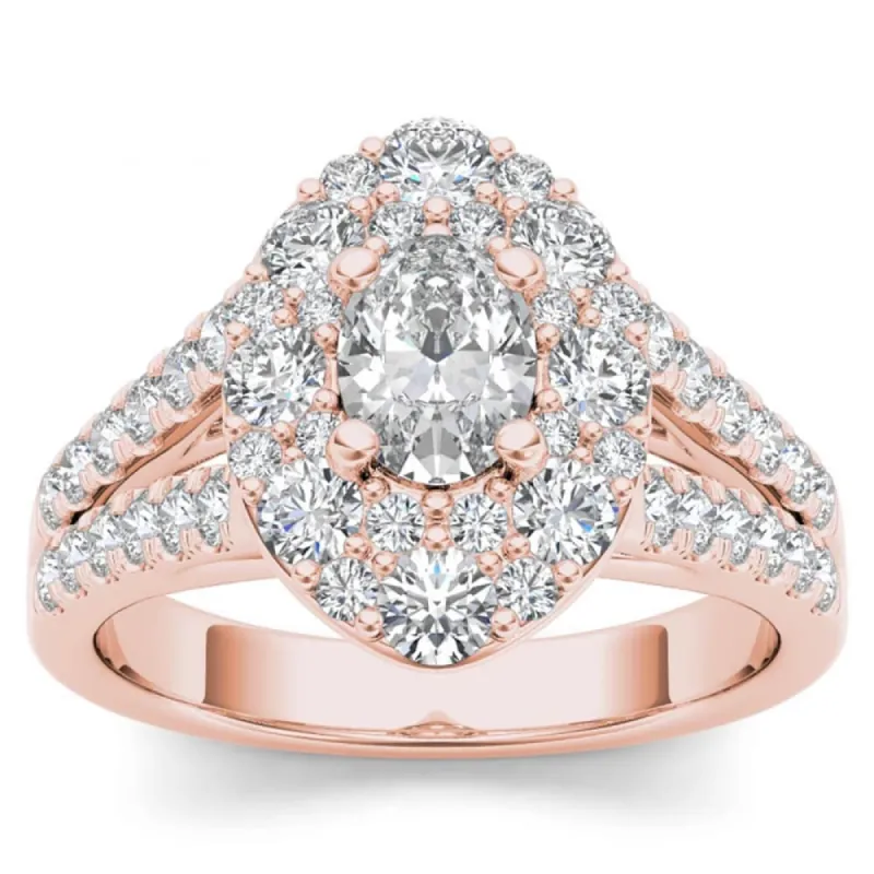 De Couer 14k Rose Gold 1 7/8ct TDW Oval Shape Diamond Halo Engagement Ring - Pink sold by Zulily