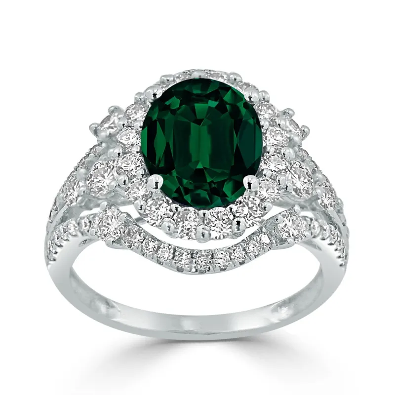 Auriya Vintage 2 1/2ct Oval Emerald and Halo Diamond Ring 1 1/5ctw 18K Gold sold by Zulily