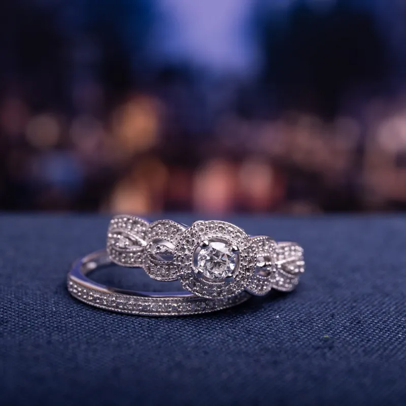 Miadora 10k White Gold 1/2ct TDW Diamond Halo Anniversary-style Bridal Ring Set sold by Zulily