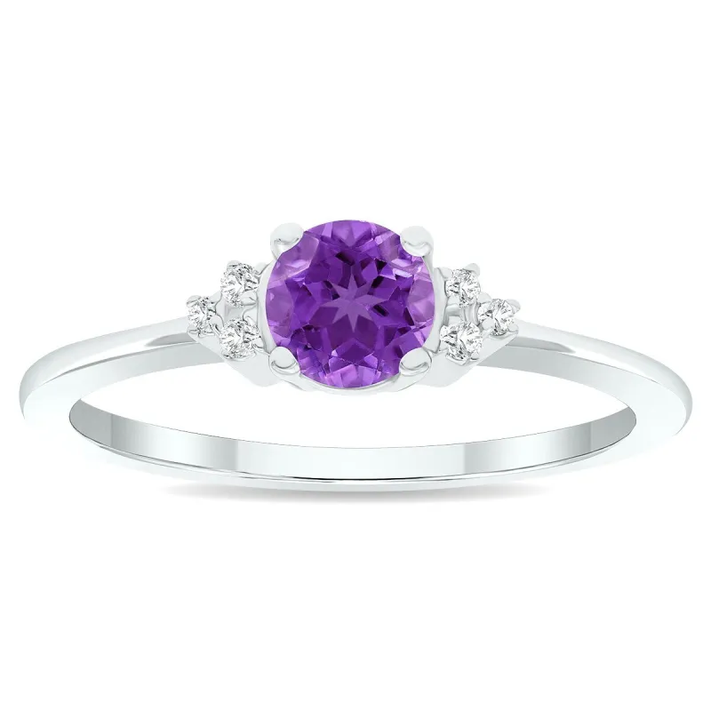 Women's Amethyst and Diamond Half Moon Ring in 10K White Gold sold by Zulily