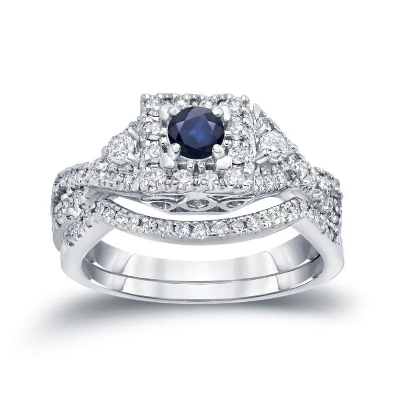 14k Gold Braided Infinity 1/4ct Sapphire and 1/2ct TDW Halo Diamond Engagement Ring Set by Auriya sold by Zulily