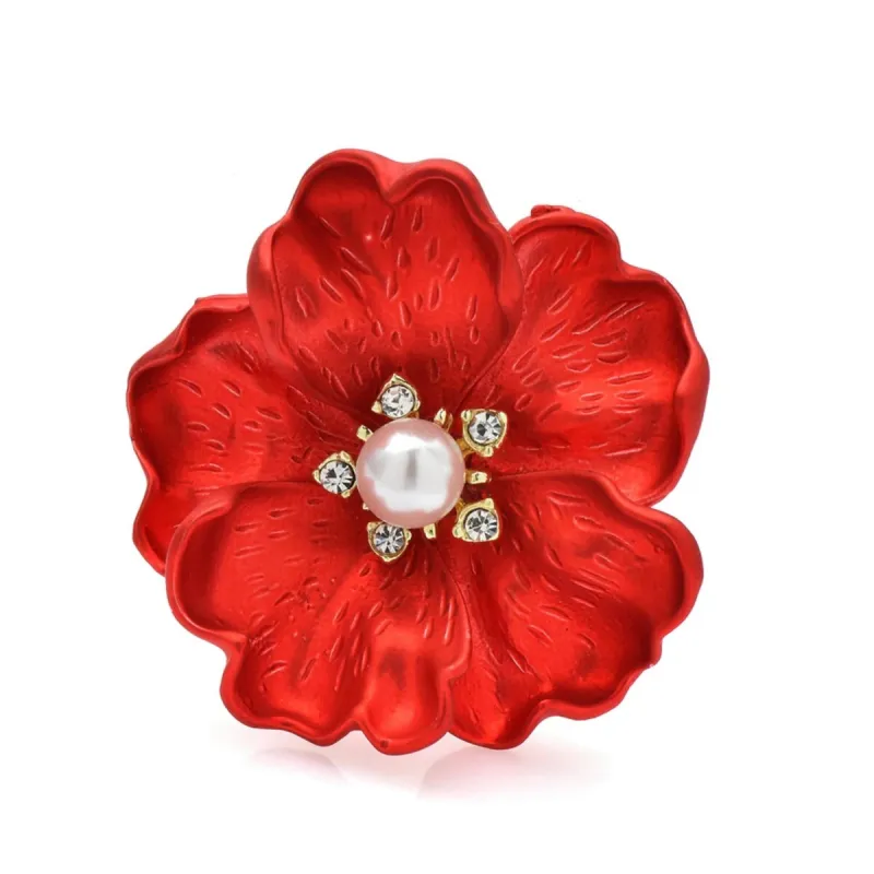 Don't AsK Red Flower & Faux Pearl Brooch sold by Zulily