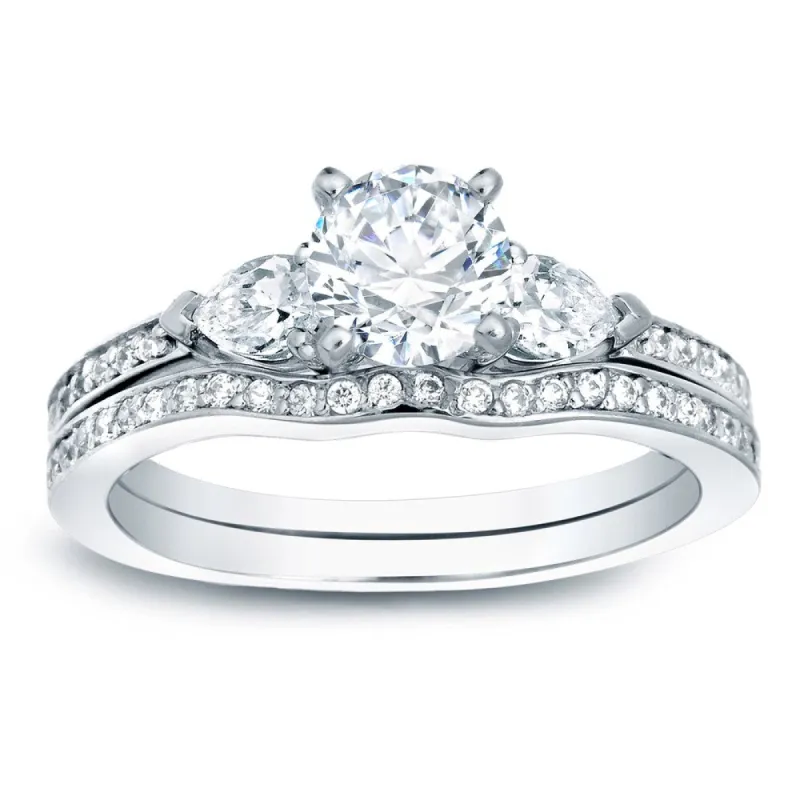 Auriya Platinum 1 carat TW Round 3-Stone Diamond Engagement Ring Set sold by Zulily