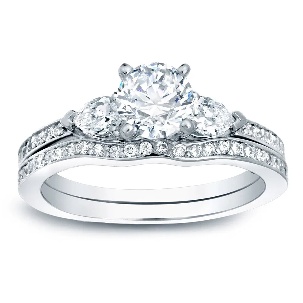 Auriya Platinum 1 carat TW Round 3-Stone Diamond Engagement Ring Set sold by Zulily
