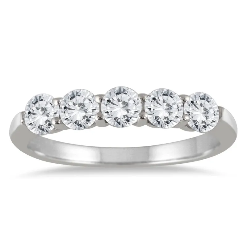 3/4 Carat TW Five Stone Diamond Wedding Band in 14K White Gold sold by Zulily