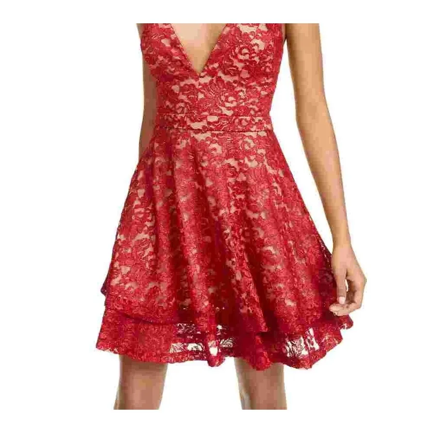 Emerald Sundae Juniors' Glitter Lace Racerback Dress Red Size Small sold by Zulily product image thumbnail 2