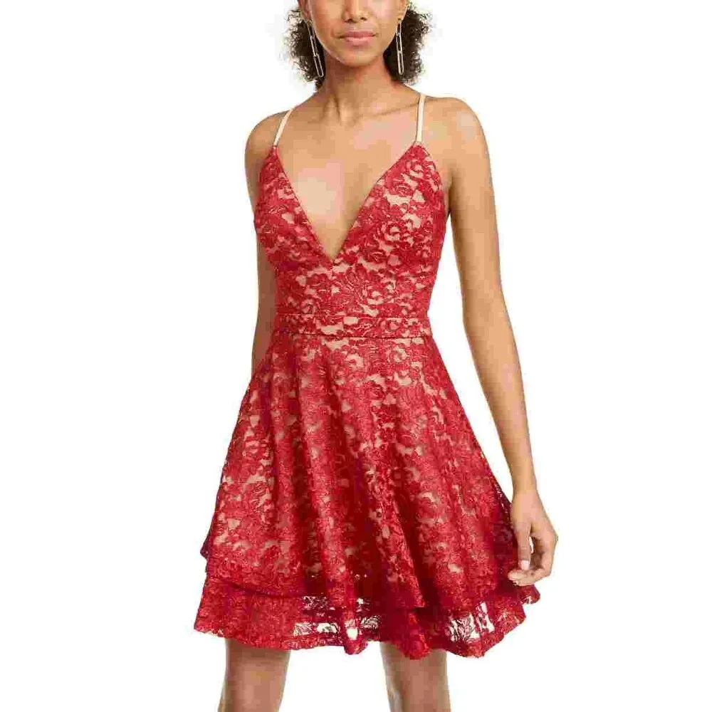 Emerald Sundae Juniors' Glitter Lace Racerback Dress Red Size Small sold by Zulily
