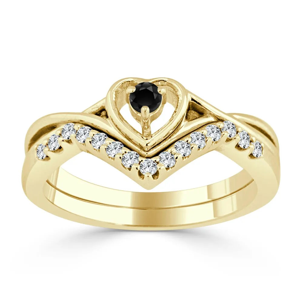 Auriya 1/4ctw Heart Shaped Black Diamond Accent Engagement Ring Set 14k Gold sold by Zulily product image thumbnail 2