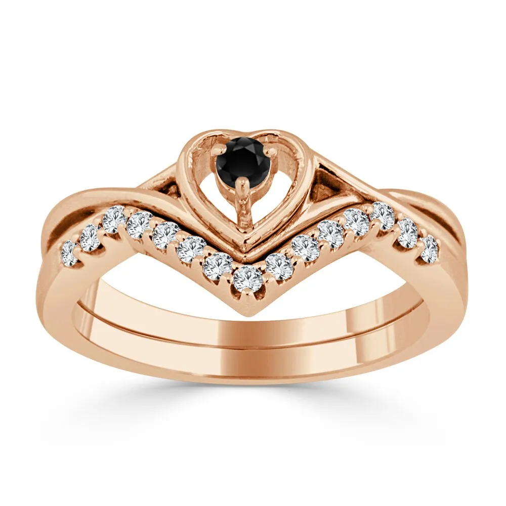 Auriya 1/4ctw Heart Shaped Black Diamond Accent Engagement Ring Set 14k Gold sold by Zulily product image thumbnail 3