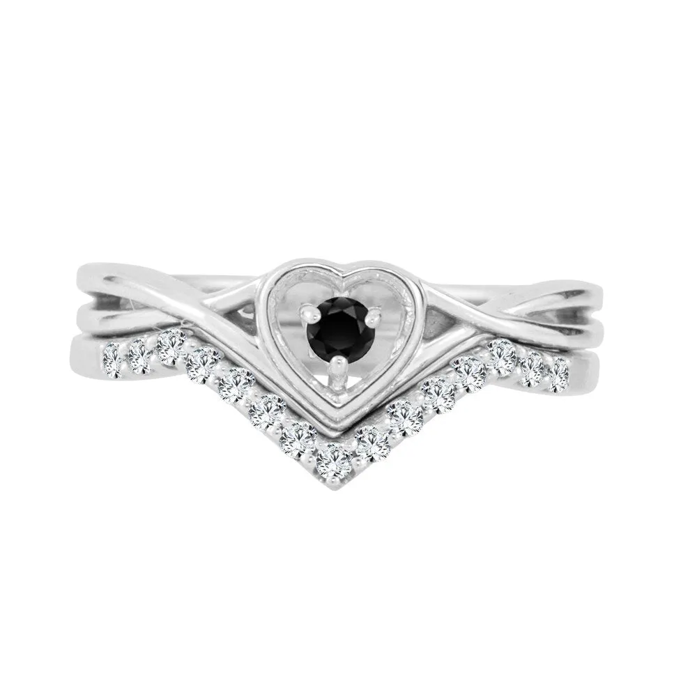Auriya 1/4ctw Heart Shaped Black Diamond Accent Engagement Ring Set 14k Gold sold by Zulily product image thumbnail 4