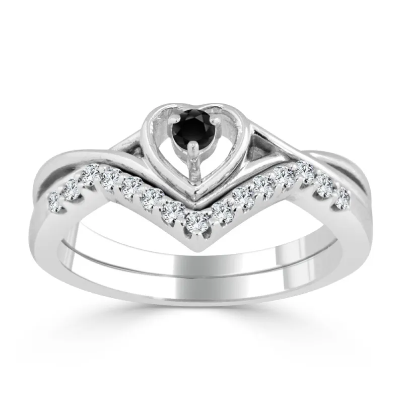 Auriya 1/4ctw Heart Shaped Black Diamond Accent Engagement Ring Set 14k Gold sold by Zulily