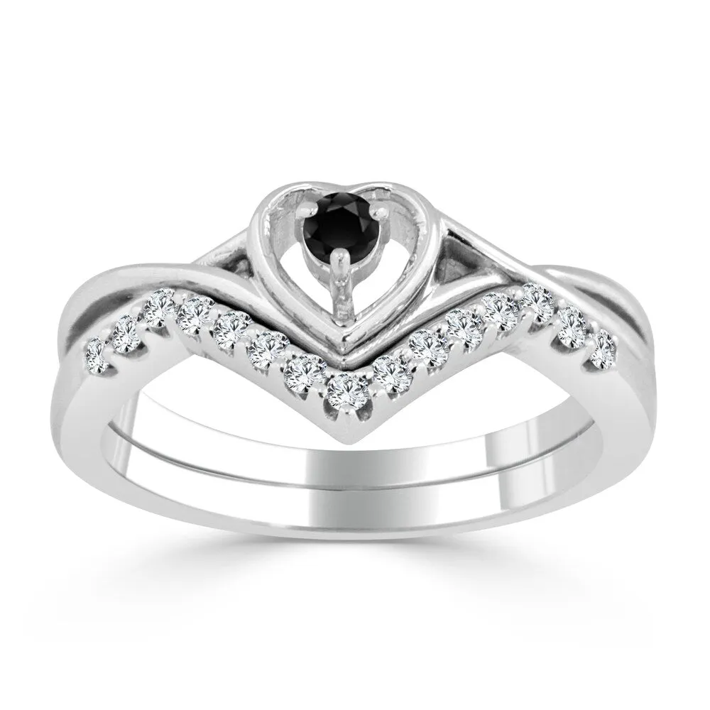 Auriya 1/4ctw Heart Shaped Black Diamond Accent Engagement Ring Set 14k Gold sold by Zulily