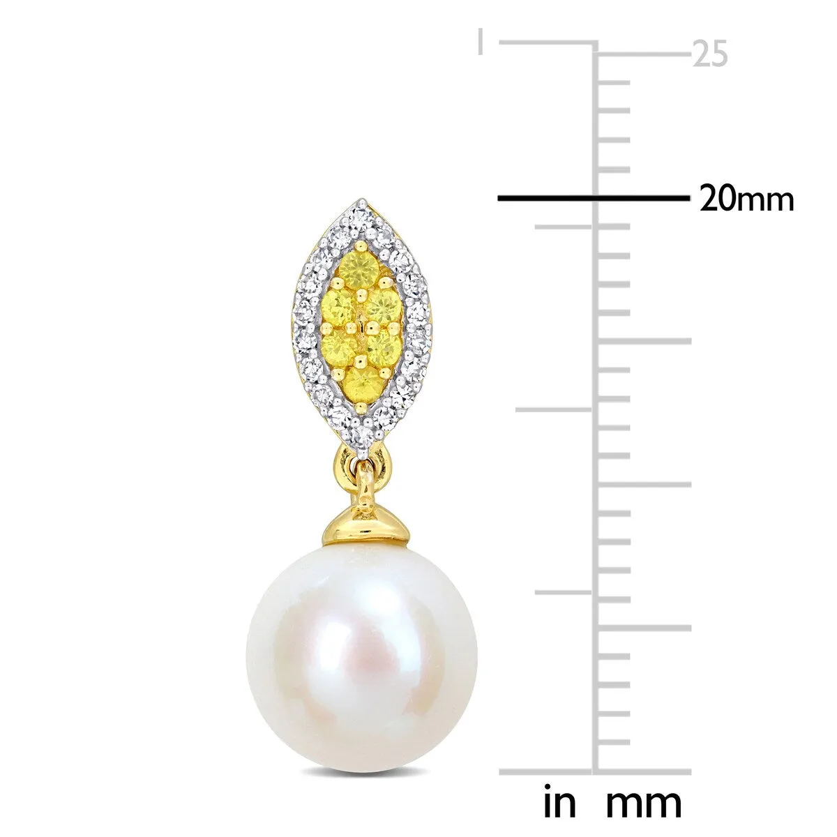 Miadora 1/7ct Diamond And 1/6ct TGW Yellow Sapphire Freshwater Cultured Pearl Fashion Post Earrings in 14K Yellow Gold sold by Zulily product image thumbnail 2