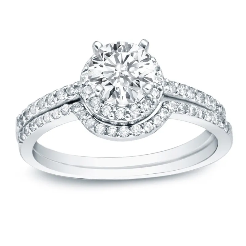 Auriya Platinum 1ct TDW Certified Round Diamond Halo Engagement Ring Set sold by Zulily