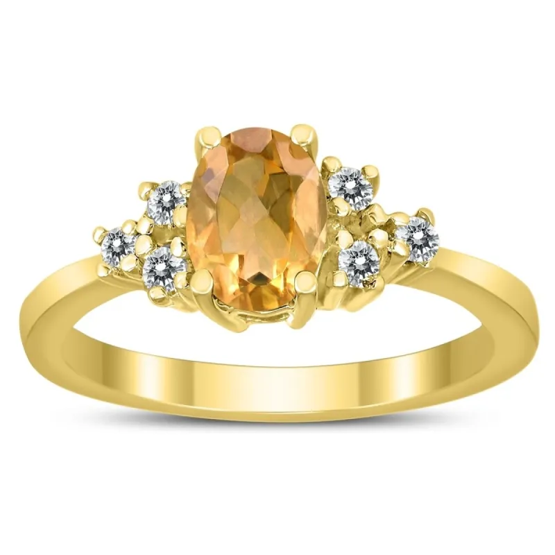 7X5MM Citrine and Diamond Regal Ring in 10K Yellow Gold sold by Zulily