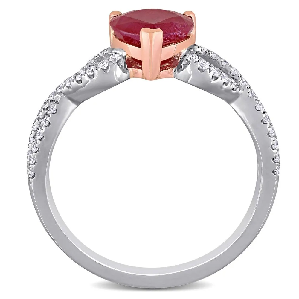 Miadora 14k White and Rose Gold Heart-Cut Ruby and 1/4ct TDW Diamond Infinity Engagement Ring sold by Zulily product image thumbnail 3