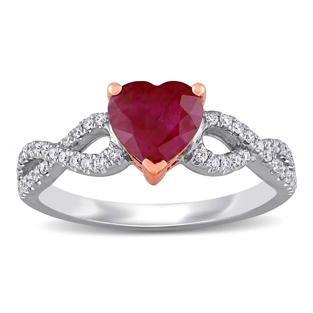 Miadora 14k White and Rose Gold Heart-Cut Ruby and 1/4ct TDW Diamond Infinity Engagement Ring sold by Zulily