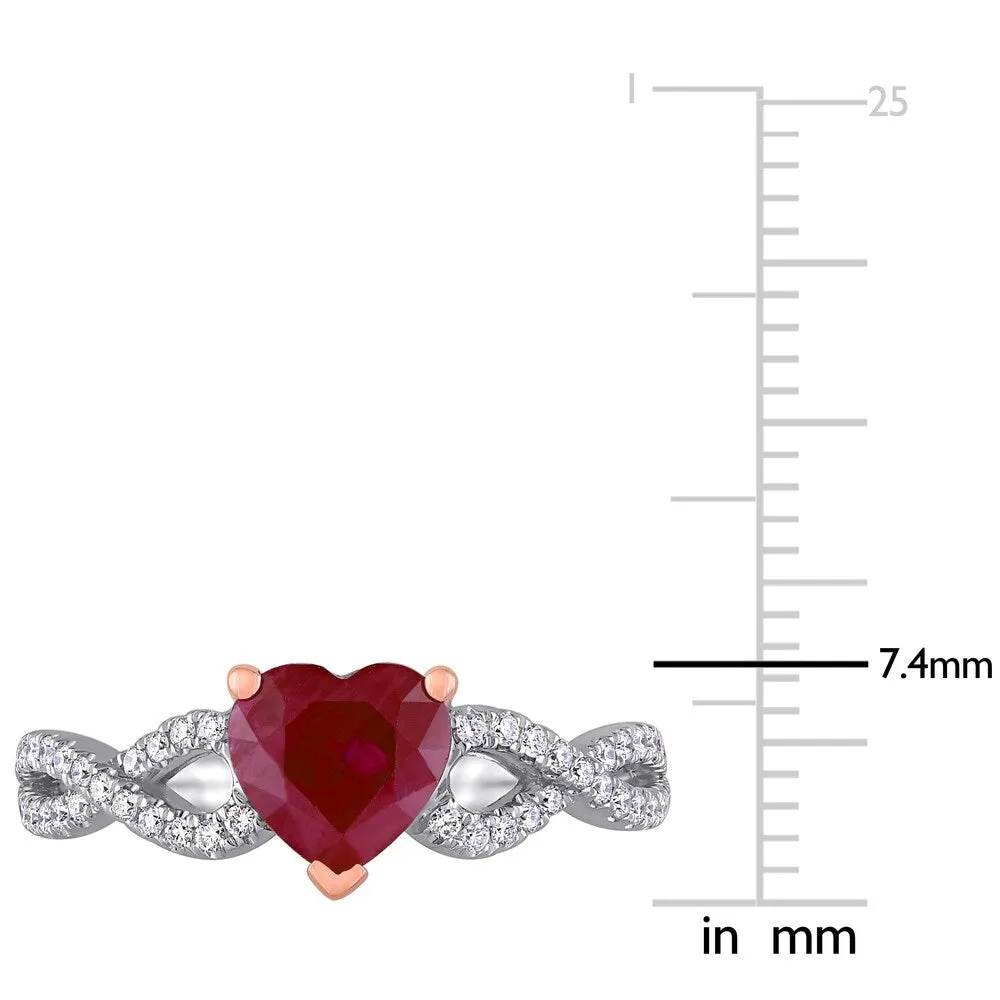 Miadora 14k White and Rose Gold Heart-Cut Ruby and 1/4ct TDW Diamond Infinity Engagement Ring sold by Zulily product image thumbnail 4