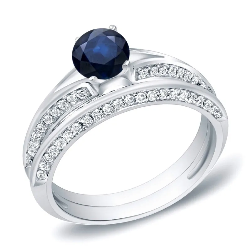 Auriya Modern Round 3/5ct Blue Sapphire and 2/5ct TDW Diamond Engagement Ring Set 14K Gold sold by Zulily