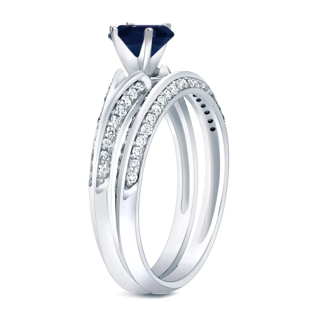 Auriya Modern Round 3/5ct Blue Sapphire and 2/5ct TDW Diamond Engagement Ring Set 14K Gold sold by Zulily product image thumbnail 3