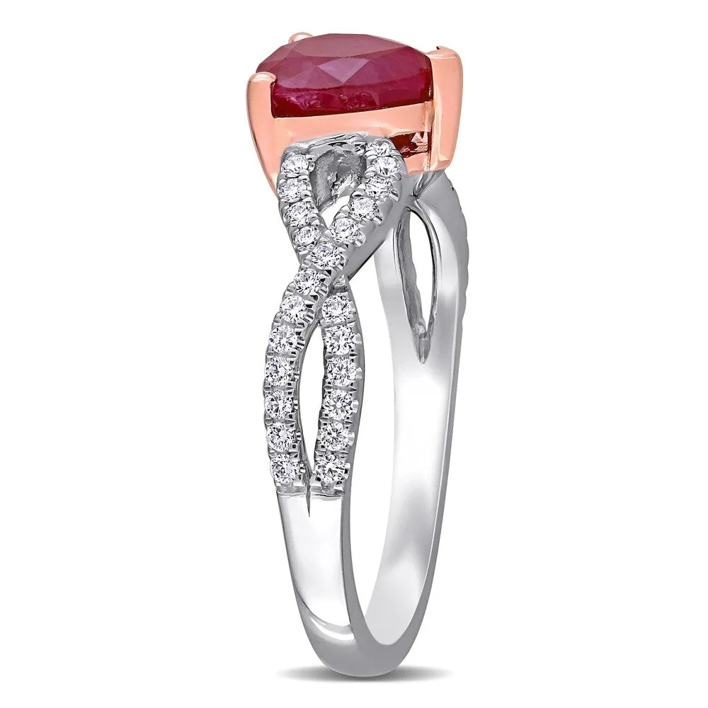 Miadora 14k White and Rose Gold Heart-Cut Ruby and 1/4ct TDW Diamond Infinity Engagement Ring sold by Zulily product image thumbnail 2