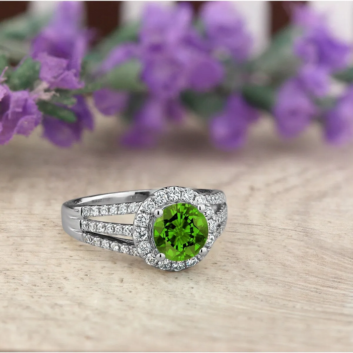 Auriya Modern 1 3/8ct Peridot and Halo Diamond Engagement Ring 1/2cttw 14k Gold sold by Zulily