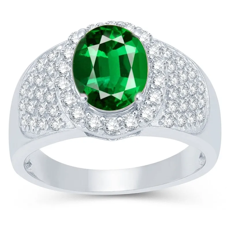 Sterling Silver with Emerald and Natural White Topaz Halo Ring sold by Zulily