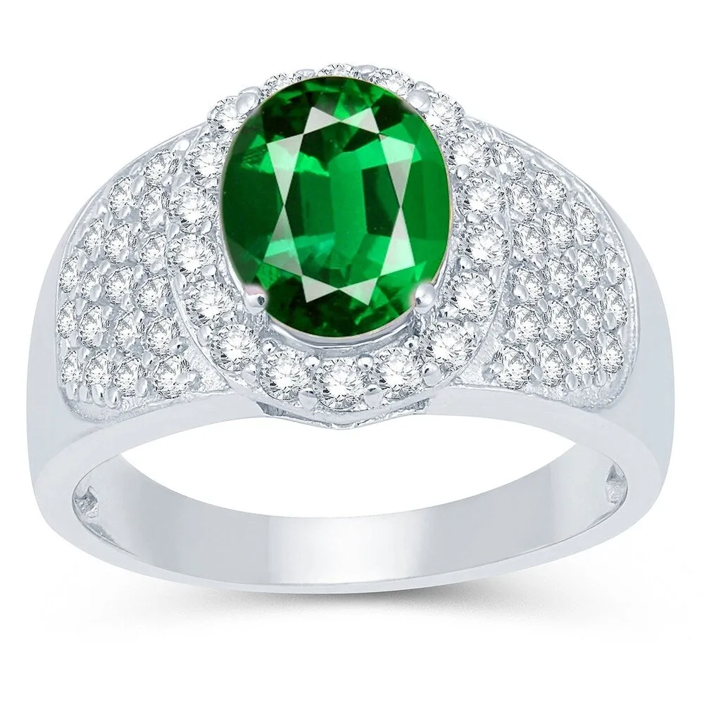 Sterling Silver with Emerald and Natural White Topaz Halo Ring sold by Zulily