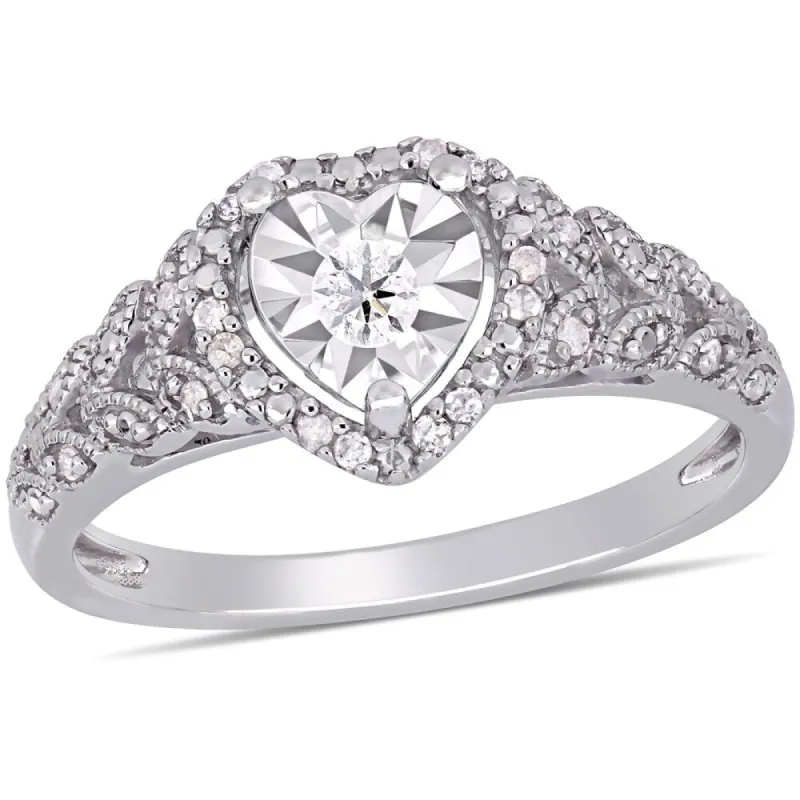 Miadora Sterling Silver 1/5ct TDW Diamond Heart Halo Ring sold by Zulily