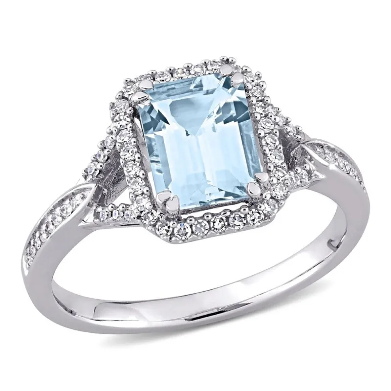 Miadora 14k White Gold Octagon-cut Aquamarine and 1/5ct TDW Diamond Halo Engagement Ring sold by Zulily