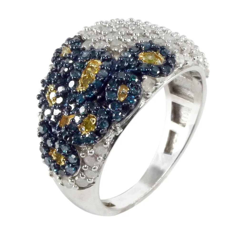 Sterling silver 1.50ct TDW Blue and White Diamond Leaf Fashion Band Ring sold by Zulily product image thumbnail 2