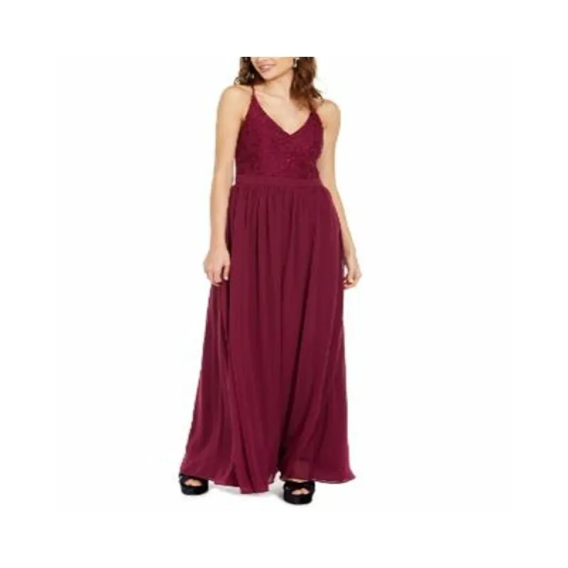 City Studio Women's Juniors Lace Slit Evening Dress Red Size 9 sold by Zulily