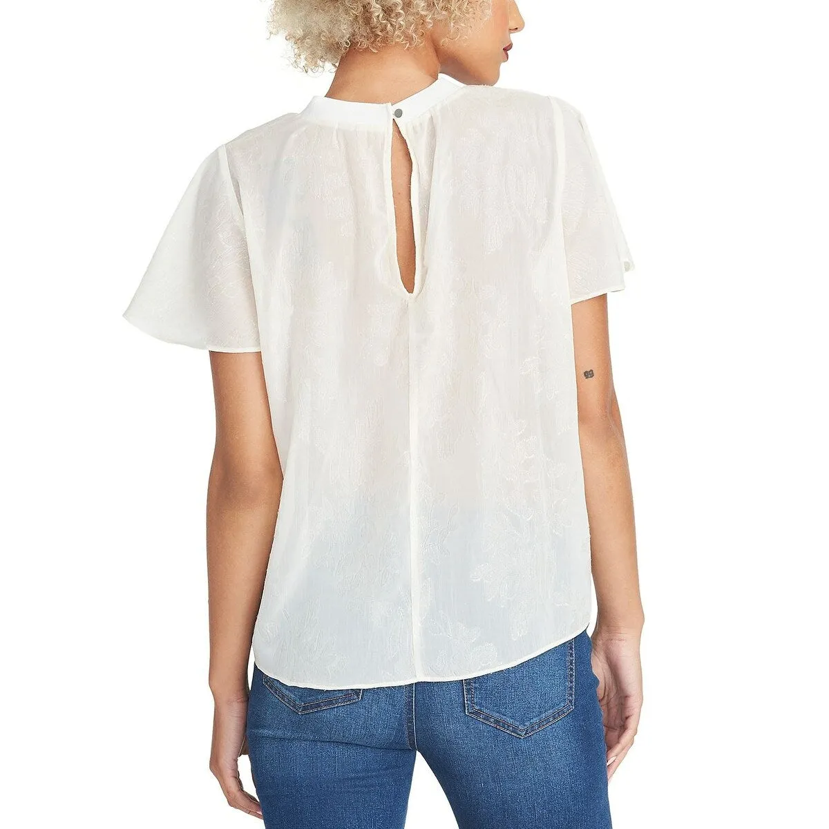 Rachel Roy Women's Sheer Short Sleeve Keyhole Top White Size X-Small sold by Zulily product image thumbnail 2
