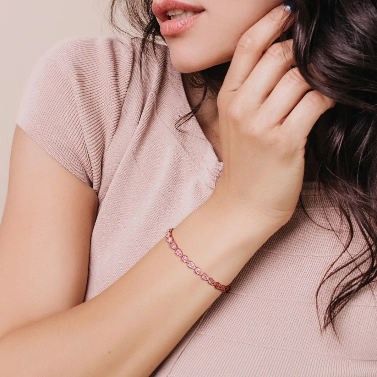 Miadora 13 1/2ct TGW Triangle-shape Pink Cubic Zirconia Tennis Bracelet in Rose Silver - 7.25 in - 7.25 in x 6 mm x 4 mm sold by Zulily product image thumbnail 4