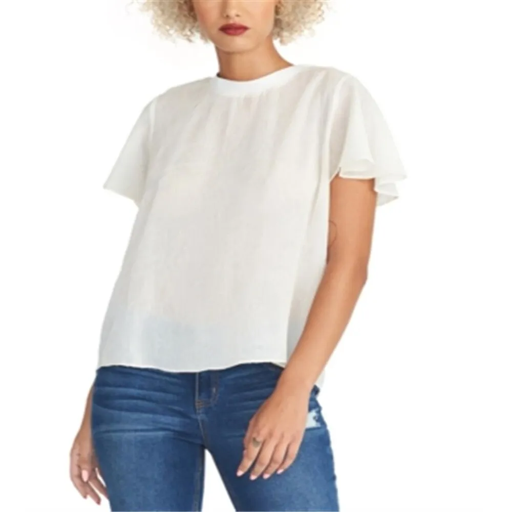 Rachel Roy Women's Sheer Short Sleeve Keyhole Top White Size X-Small sold by Zulily