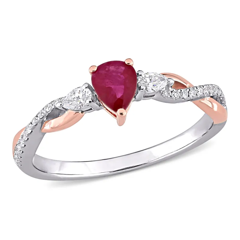 Miadora 2/5ct TGW Ruby and 1/5ct TDW Diamond 3-stone Promise Ring in Two-Tone 14k White and Rose Gold sold by Zulily