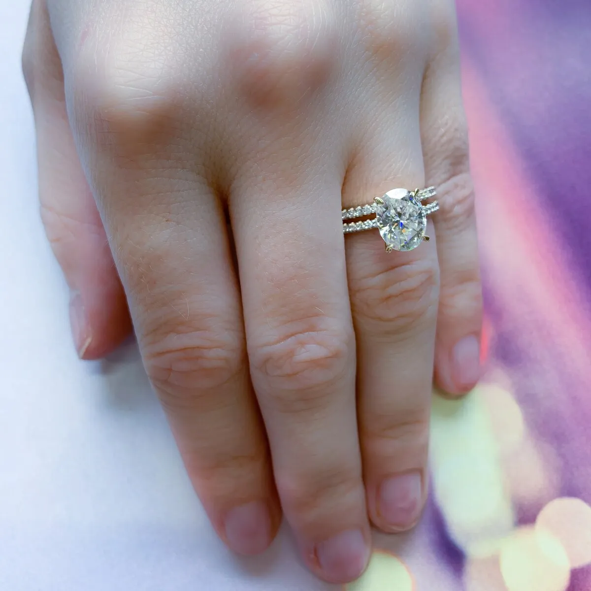 Miadora 2ct DEW Oval-Cut Moissanite and 1/4ct TDW Diamond Bridal Ring Set in 14k Yellow Gold sold by Zulily product image thumbnail 3