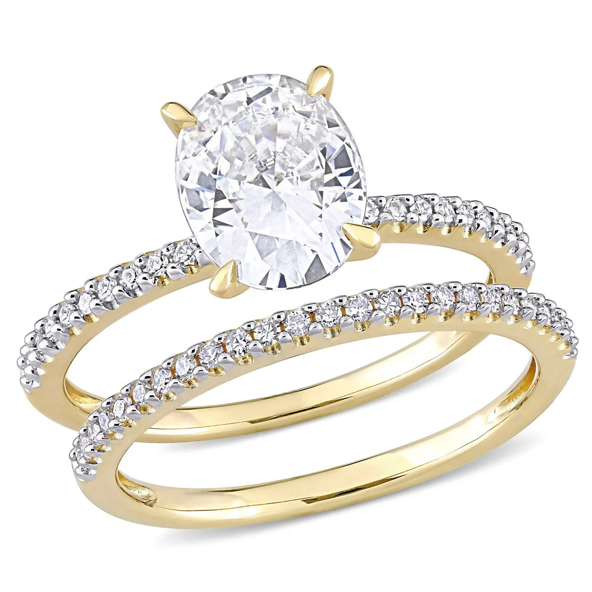 Miadora 2ct DEW Oval-Cut Moissanite and 1/4ct TDW Diamond Bridal Ring Set in 14k Yellow Gold sold by Zulily product image thumbnail 2