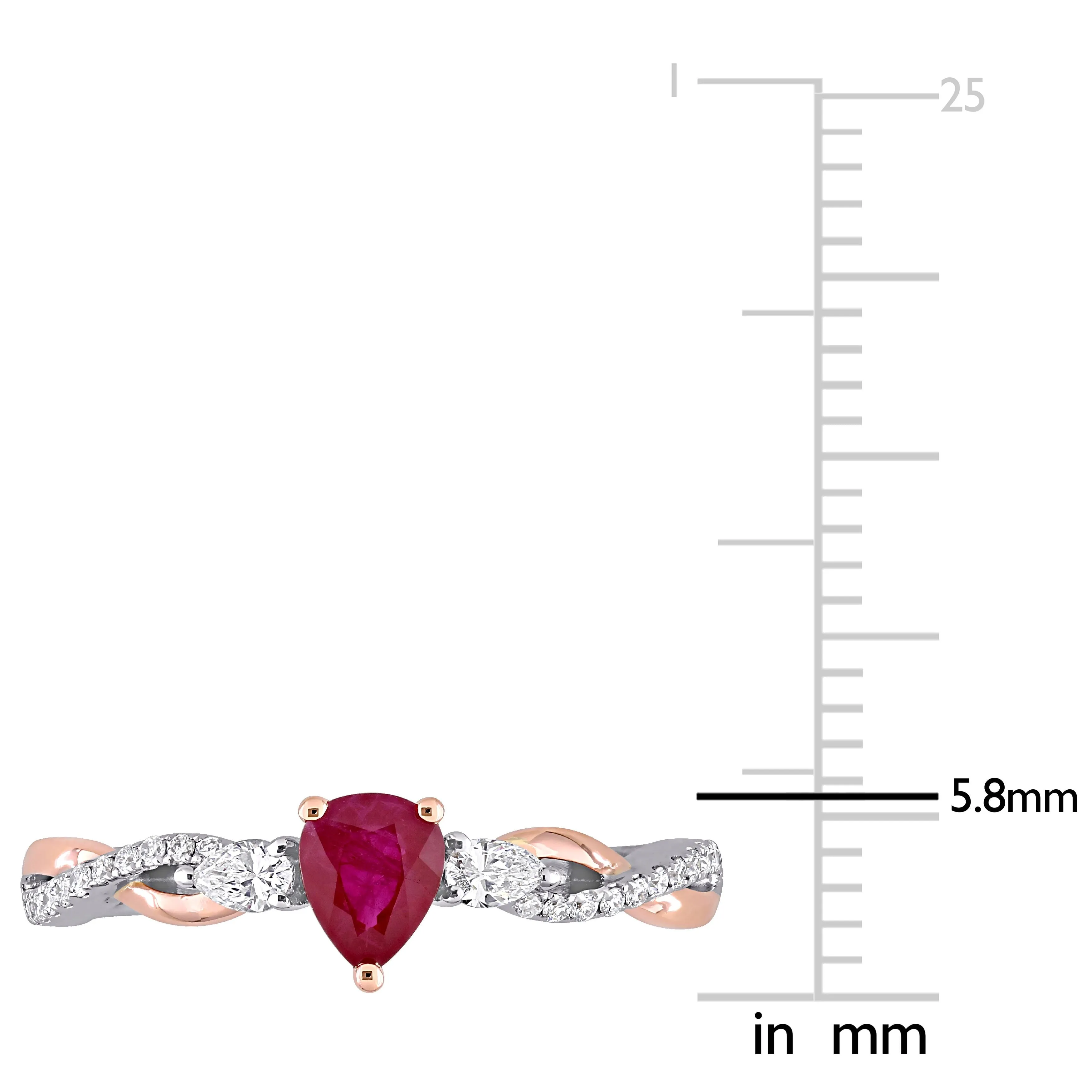 Miadora 2/5ct TGW Ruby and 1/5ct TDW Diamond 3-stone Promise Ring in Two-Tone 14k White and Rose Gold sold by Zulily product image thumbnail 3