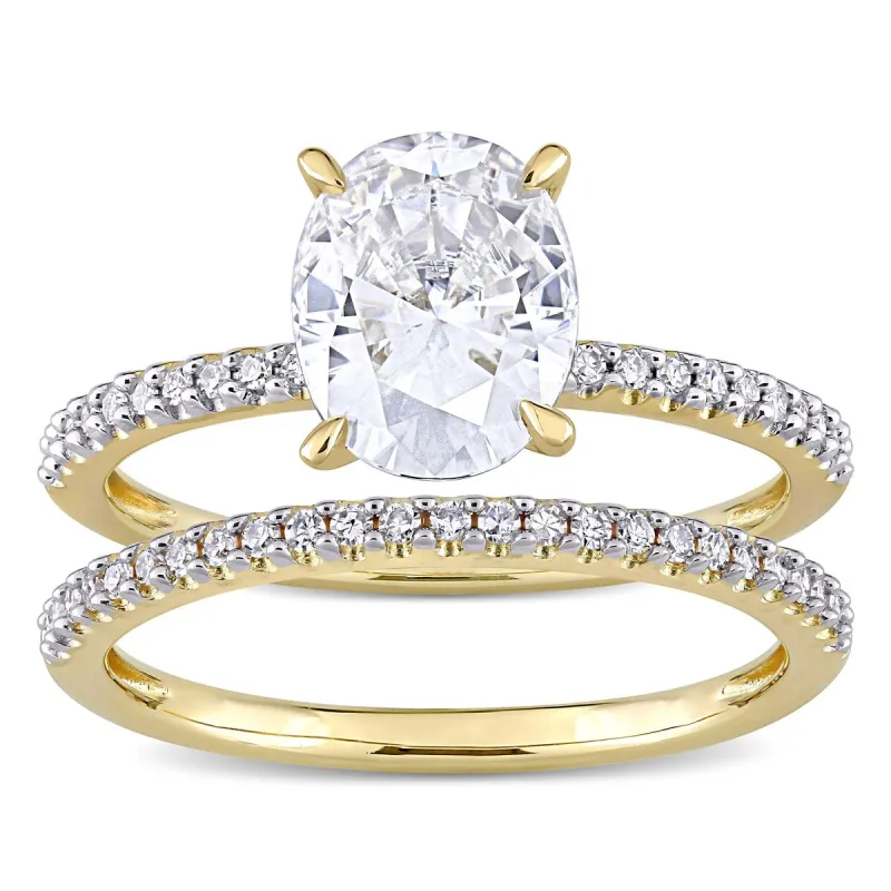 Miadora 2ct DEW Oval-Cut Moissanite and 1/4ct TDW Diamond Bridal Ring Set in 14k Yellow Gold sold by Zulily