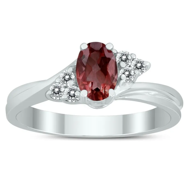 6X4MM Garnet and Diamond Twist Ring in 10K White Gold sold by Zulily