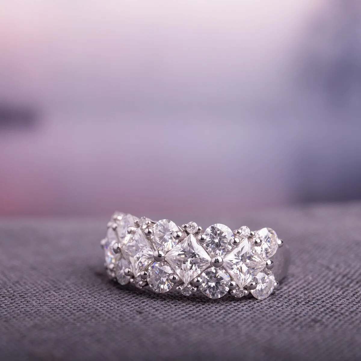 Miadora 3 1/10ct DEW Princess-cut Moissanite & 1/10ct TDW Diamond Anniversary Band in 10k White Gold sold by Zulily product image thumbnail 2
